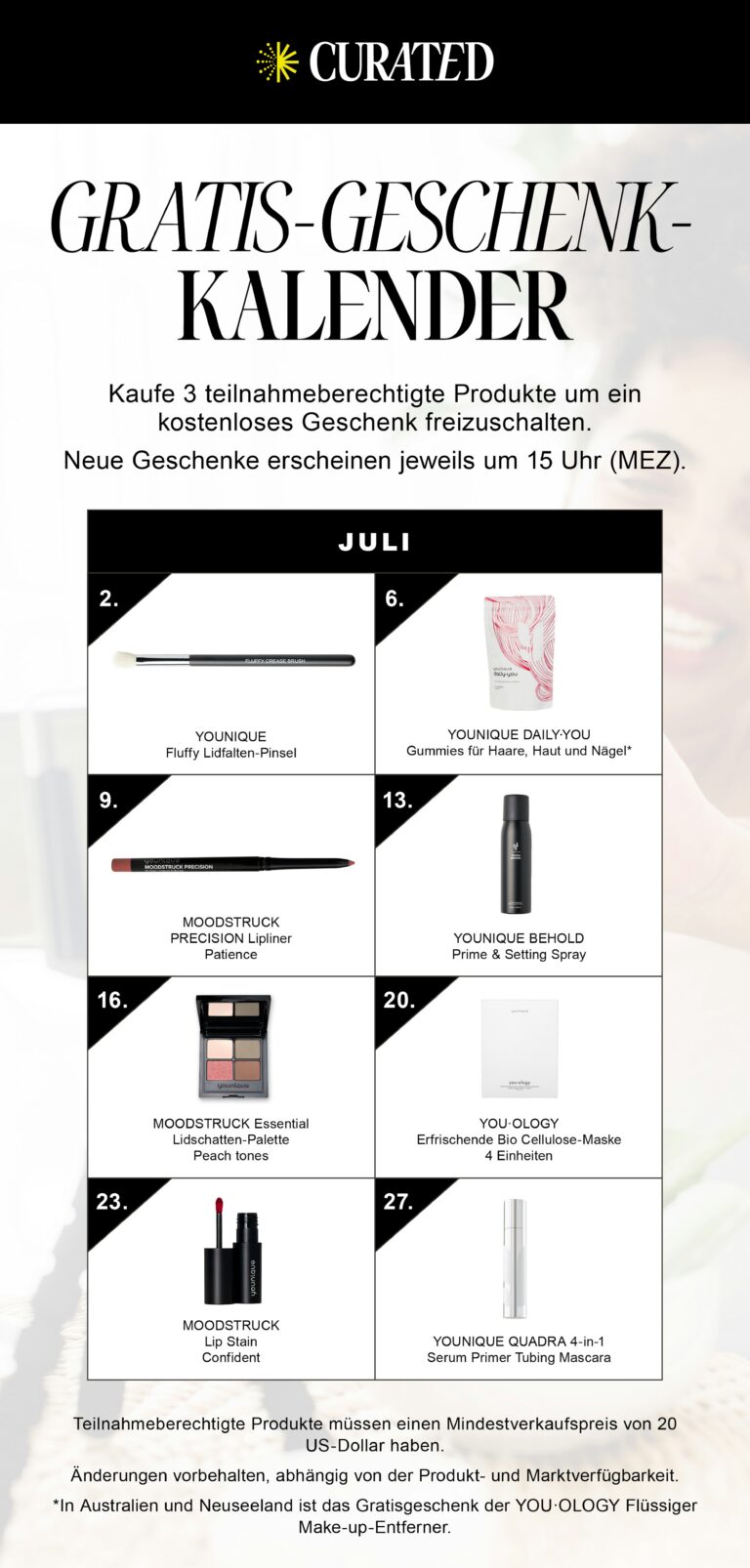Curated Younique Geschenke Juli